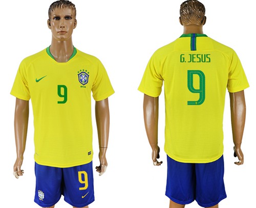 Brazil #9 G.Jesus Home Soccer Country Jersey